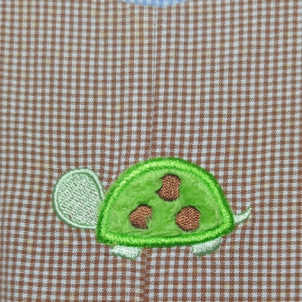Vintage Baby Boy Infant Blue Gingham‎ Baby Romper Shortall Bunny Turtle 6-12 MO.